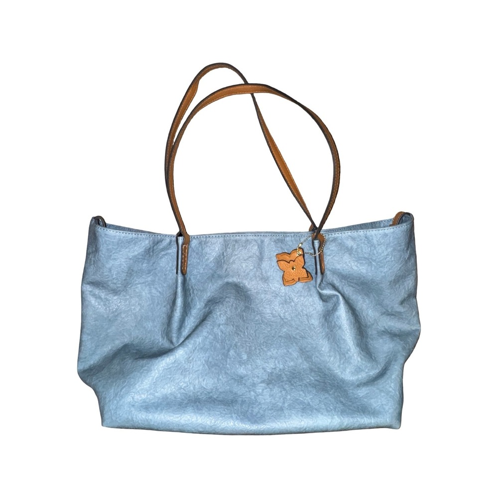 Bueno Tote Bag Women Large Blue Good Vegan Leather Butterfly Snap Closure